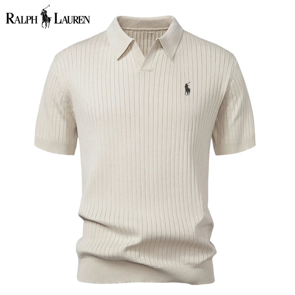 Chemise polo en tricot à col en V rayée RL™