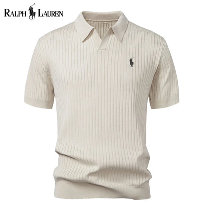 Chemise polo en tricot à col en V rayée RL™