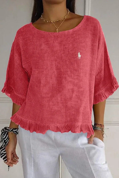 Saldi 🔥Camicia in lino con volant e scollo rotondo da donna Ralph Lauren