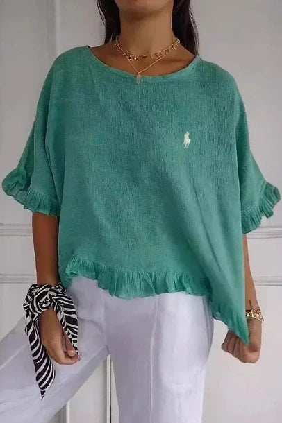 Saldi 🔥Camicia in lino con volant e scollo rotondo da donna Ralph Lauren