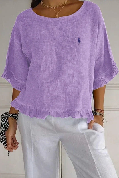 Saldi 🔥Camicia in lino con volant e scollo rotondo da donna Ralph Lauren